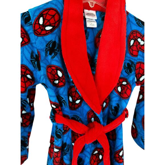 🌻 4/$25 Spider-Man Plush Fleece Robe, Belt, Blue & Red, Kids size 7 - Picture 2 of 3